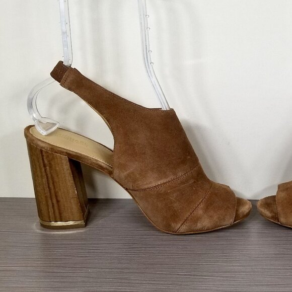 Michael Kors Peep Toe Slingback Heels, Brown Suede, Womens Size 9.5 M - Picture 6 of 11
